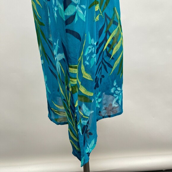 Avenue Women's Top Size 22 24 Blue Green Multicolor 100% Rayon Leaves Sheer - Picture 3 of 8